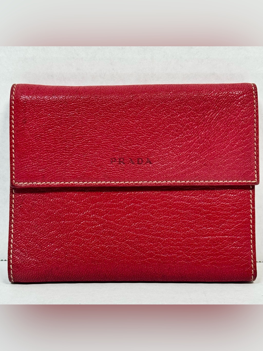 Prada Vintage Red Leather Continental Wallet Bifold Made In Italy